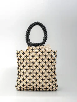 COMMENSE Contrast Binding Wood-Bead Woven Handbag* Bags|Accessories