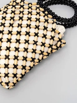 COMMENSE Contrast Binding Wood-Bead Woven Handbag* Bags|Accessories