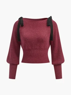 COMMENSE Contrast Bow Cinched Waist Sweater* Knitwear|Tops