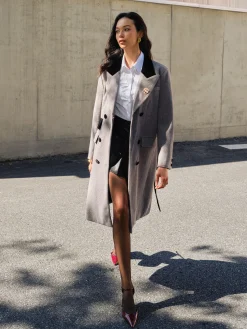 COMMENSE Contrast Collar Belted Tweed Coat* Outerwear|Coats