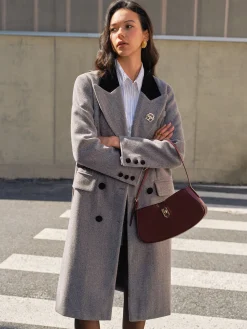 COMMENSE Contrast Collar Belted Tweed Coat* Outerwear|Coats