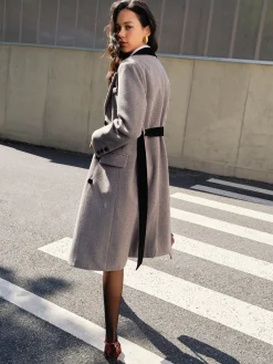 COMMENSE Contrast Collar Belted Tweed Coat* Outerwear|Coats