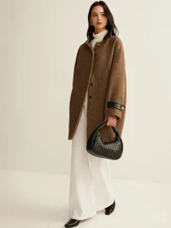 COMMENSE Contrast Collar Button Wool Coat* Outerwear|Coats