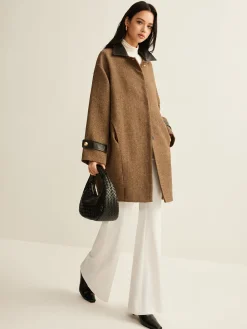 COMMENSE Contrast Collar Button Wool Coat* Outerwear|Coats