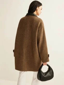 COMMENSE Contrast Collar Button Wool Coat* Outerwear|Coats