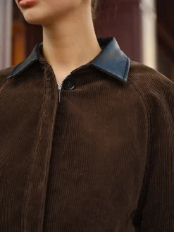 COMMENSE Contrast Collar Corduroy Zipper Jacket* Outerwear|Jackets