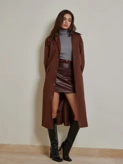 COMMENSE Contrast Collar Pleated Trench Coat* Outerwear|Coats