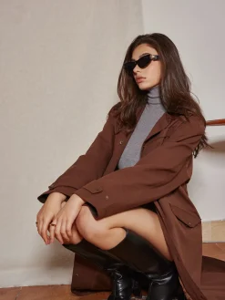 COMMENSE Contrast Collar Pleated Trench Coat* Outerwear|Coats