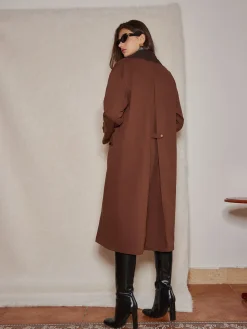 COMMENSE Contrast Collar Pleated Trench Coat* Outerwear|Coats