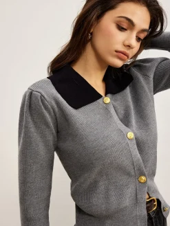 COMMENSE Contrast Collar Slim Button Cardigan* Cardigans|Sweaters & Cardigans
