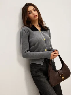 COMMENSE Contrast Collar Slim Button Cardigan* Cardigans|Sweaters & Cardigans