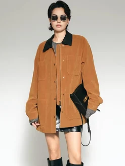 COMMENSE Contrast Collar Suede Blazer* Outerwear|Blazers