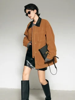 COMMENSE Contrast Collar Suede Blazer* Outerwear|Blazers