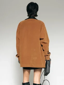 COMMENSE Contrast Collar Suede Blazer* Outerwear|Blazers