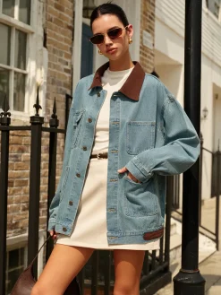 COMMENSE Contrast Collar Versatile Denim Jacket* Outerwear|Jackets