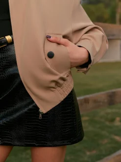 COMMENSE Contrast Collar Zipper Jacket* Outerwear|Tops
