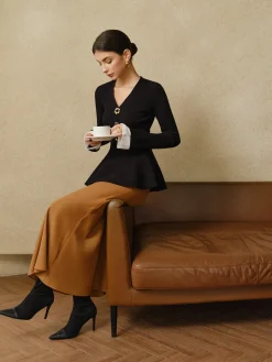 COMMENSE Contrast Cuff Ruffle Knit Top* Sweater Tops|Sweaters & Cardigans