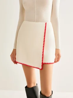 COMMENSE Contrast Embroidered Trim Tweed Skirt* Skirts|Matching Sets