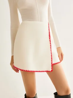 COMMENSE Contrast Embroidered Trim Tweed Skirt* Skirts|Matching Sets
