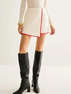 COMMENSE Contrast Embroidered Trim Tweed Skirt* Skirts|Matching Sets