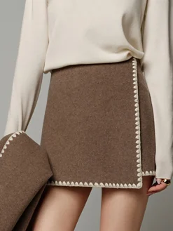 COMMENSE Contrast Embroidered Trim Tweed Skirt* Skirts|Matching Sets
