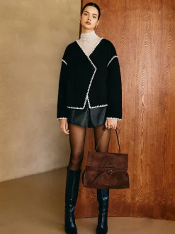 COMMENSE Contrast Embroidered Trim Tweed Coat* Outerwear|Tops