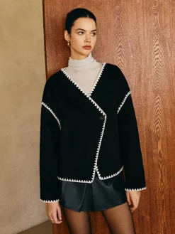 COMMENSE Contrast Embroidered Trim Tweed Coat* Outerwear|Tops