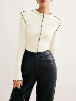 COMMENSE Contrast Lettuce Trim Blouse* Blouses & Shirts|Tops