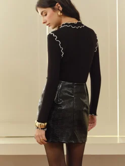 COMMENSE Contrast Lettuce Trim Knit Top* Sweater Tops|Sweaters & Cardigans