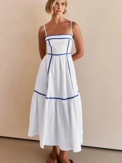 COMMENSE Contrast Line Decor Cami Long Dress* White Dresses|Casual Dresses