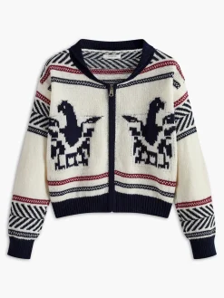 COMMENSE Contrast Pattern Zipper Short Cardigan* Cardigans|Sweaters & Cardigans