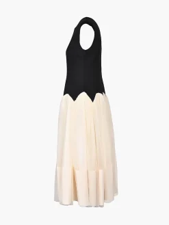 COMMENSE Contrast Petal Waist Midi Dress* Black Dresses|Work Dresses