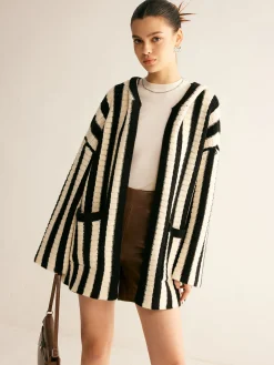 COMMENSE Contrast Pinstripe Hooded Cardigan* Cardigans|Sweaters & Cardigans