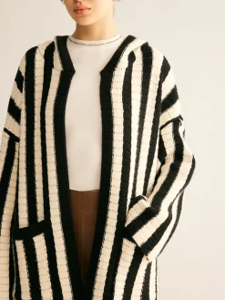 COMMENSE Contrast Pinstripe Hooded Cardigan* Cardigans|Sweaters & Cardigans