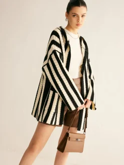 COMMENSE Contrast Pinstripe Hooded Cardigan* Cardigans|Sweaters & Cardigans