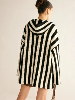 COMMENSE Contrast Pinstripe Hooded Cardigan* Cardigans|Sweaters & Cardigans