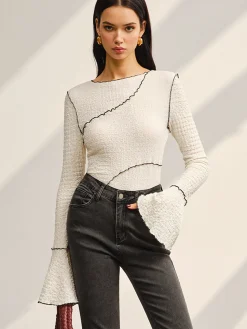 COMMENSE Contrast Piping Bell Sleeve T-Shirt* T-shirts|Tops