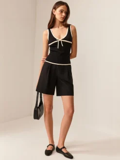 COMMENSE Contrast Piping Bow Slim Knit Top* Sweater Tops|Sweaters & Cardigans