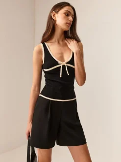 COMMENSE Contrast Piping Bow Slim Knit Top* Sweater Tops|Sweaters & Cardigans