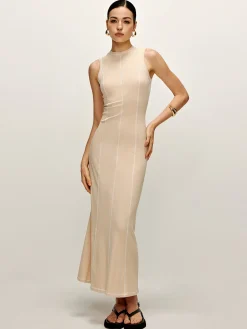COMMENSE Contrast Piping Knit Tank Dress* Casual Dresses|Summer Dresses