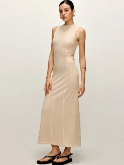 COMMENSE Contrast Piping Knit Tank Dress* Casual Dresses|Summer Dresses
