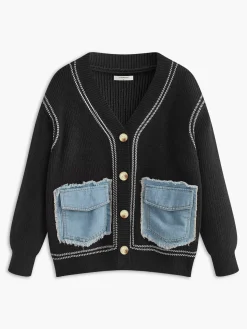 COMMENSE Contrast Piping Panel Cozy Cardigan* Cardigans|Sweaters & Cardigans