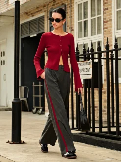 COMMENSE Contrast Piping Pinstripe Pants* Pants|Bottoms