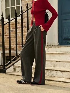 COMMENSE Contrast Piping Pinstripe Pants* Pants|Bottoms