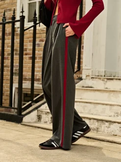 COMMENSE Contrast Piping Pinstripe Pants* Pants|Bottoms
