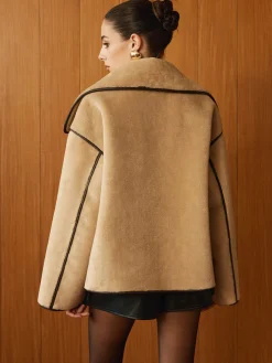 COMMENSE Contrast Piping Shift Minky Coat* Outerwear|Jackets