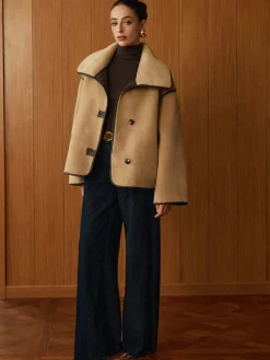 COMMENSE Contrast Piping Shift Minky Coat* Outerwear|Jackets