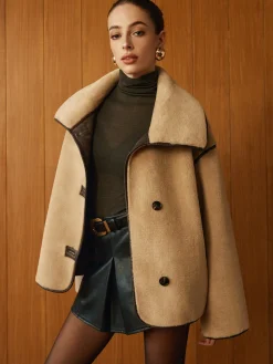 COMMENSE Contrast Piping Shift Minky Coat* Outerwear|Jackets