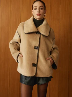 COMMENSE Contrast Piping Shift Minky Coat* Outerwear|Jackets