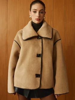 COMMENSE Contrast Piping Shift Minky Coat* Outerwear|Jackets